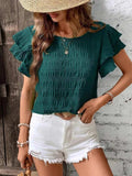 Round Neck Ruffled Short Sleeve Top - Trendsi - Flyclothing LLC