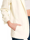 Zenana Woven 3/4 Ruched Sleeve Open Front Classic Blazer - Trendsi - Flyclothing LLC