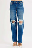 RISEN Full Size Mid Waist Fit Boyfriend Knee Distressed Jeans Plus Size - Trendsi - Flyclothing LLC