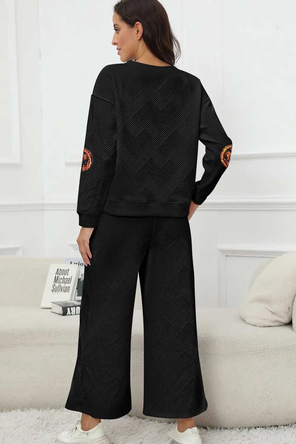 Sequin Patch Pumpkin Top and Pants Set - Trendsi - Flyclothing LLC