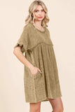Culture Code Full Size Short Sleeve Babydoll Texture Dress with Pockets - Trendsi - Flyclothing LLC