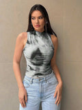 Printed Mock Neck Ruched Tank - Trendsi - Flyclothing LLC
