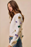 SO ME Mardi Gras Glitter Bow Ribbon Sweater Knit Top - Trendsi - Flyclothing LLC