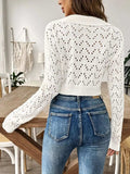 Openwork Collared Neck Long Sleeve Knit Top - Trendsi - Flyclothing LLC