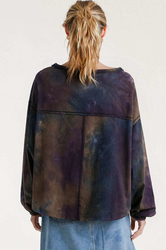 Umgee Full Size Tie Dye Round Neck Long Balloon Sleeve Top Plus Size - Trendsi - Flyclothing LLC
