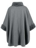 Fuzzy Trim Long Sleeve Poncho - Trendsi - Flyclothing LLC