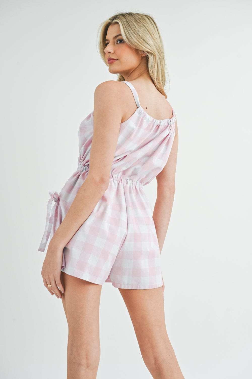 MABLE Plaid Sleeveless Button Down Romper - Trendsi - Flyclothing LLC