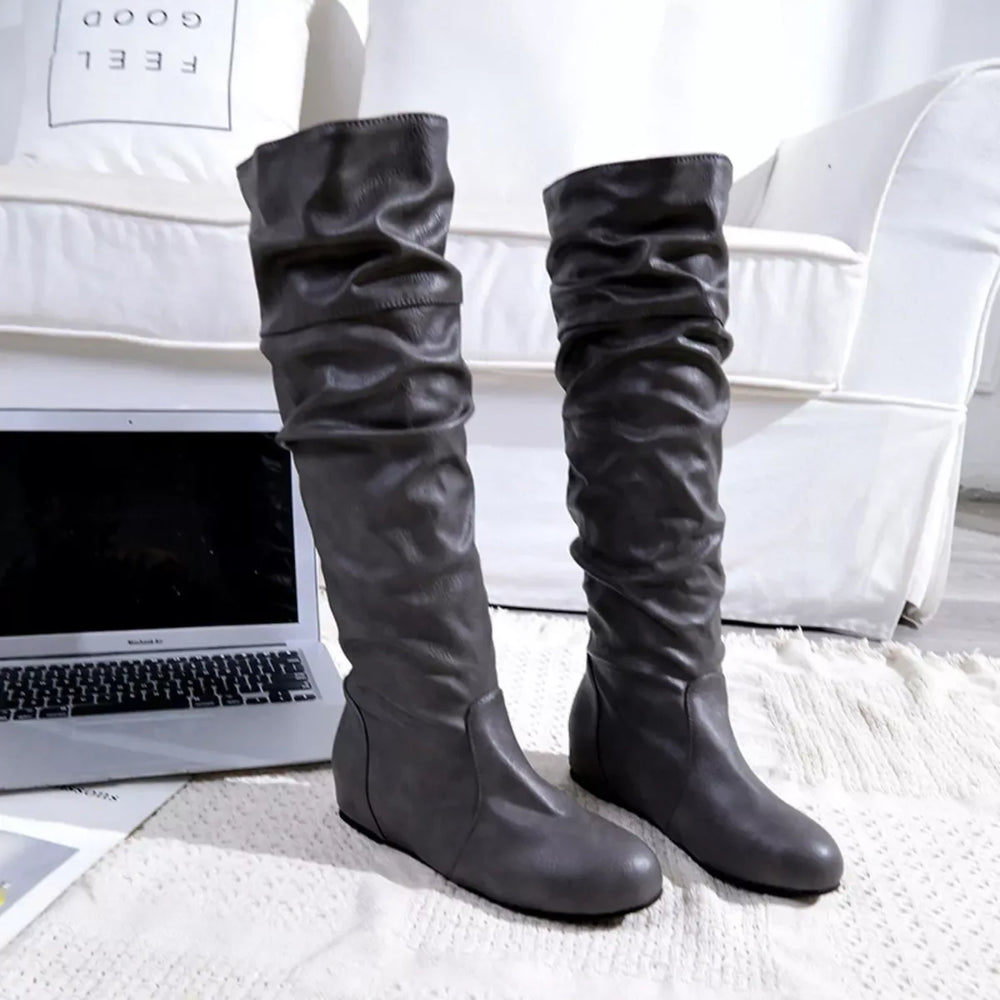 Round Toe Slouch Boots - Trendsi - Flyclothing LLC