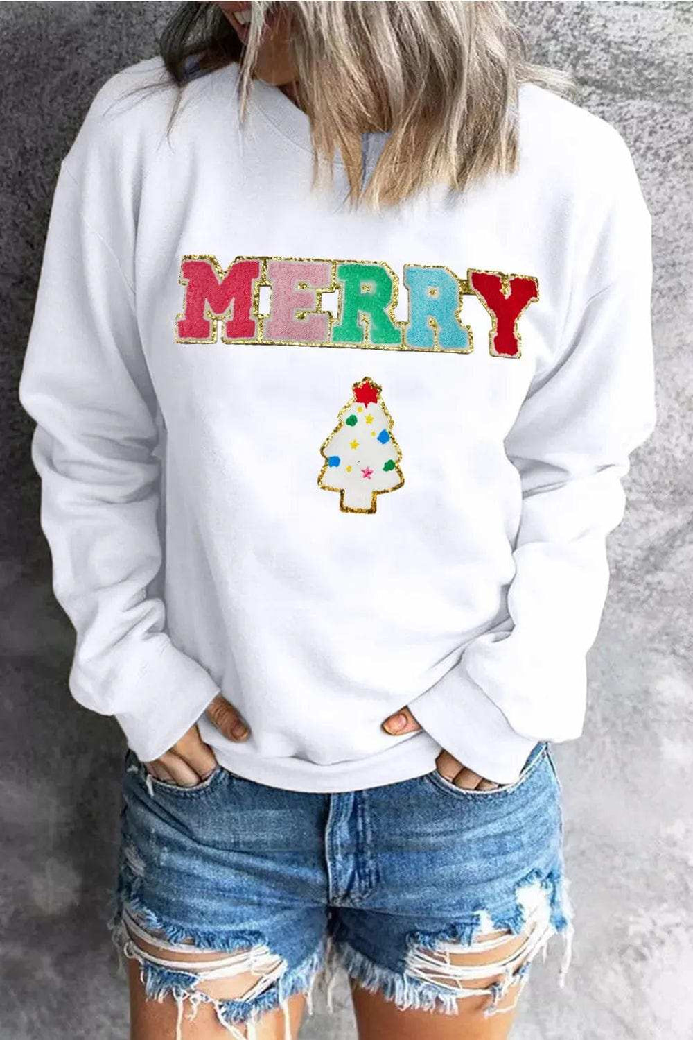 MERRY Round Neck Long Sleeve Sweatshirt - Trendsi - Flyclothing LLC