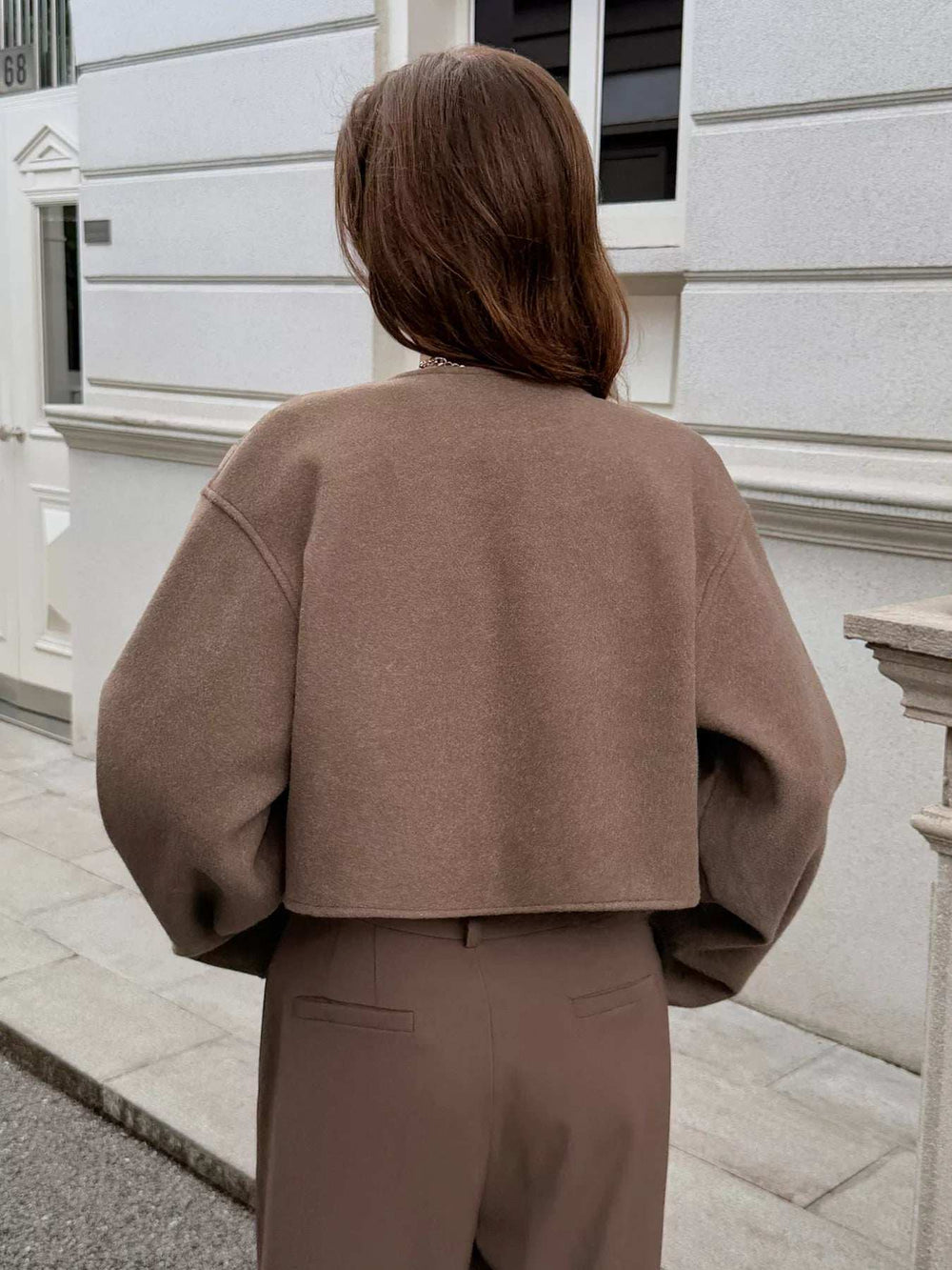 Button-Front Dropped Shoulder Cropped Jacket - Trendsi - Flyclothing LLC