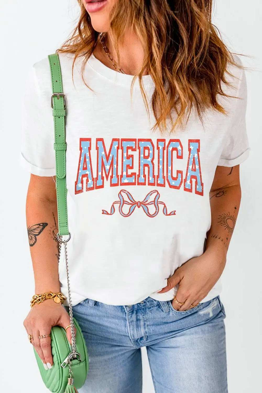 AMERICA Round Neck Short Sleeve T-Shirt - Trendsi - Flyclothing LLC