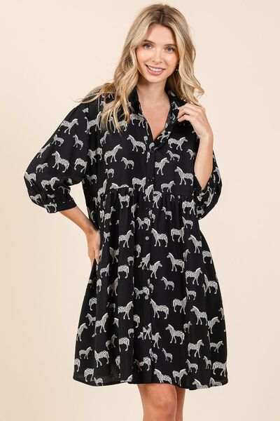 Mittoshop Zebra Print Button Down Shirt Mini Dress - Trendsi - Flyclothing LLC