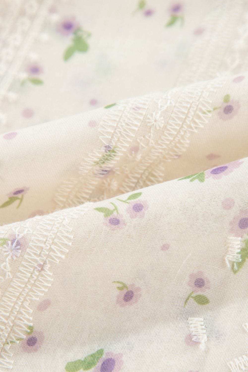 Frill Lace Detail Printed Tie Neck Long Sleeve Blouse - Trendsi - Flyclothing LLC