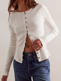Button Up Round Neck Long Sleeve Cardigan - Trendsi - Flyclothing LLC