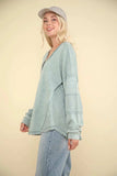 VERY J Washed V-Neck Exposed Seam Knit Top - Trendsi - Flyclothing LLC