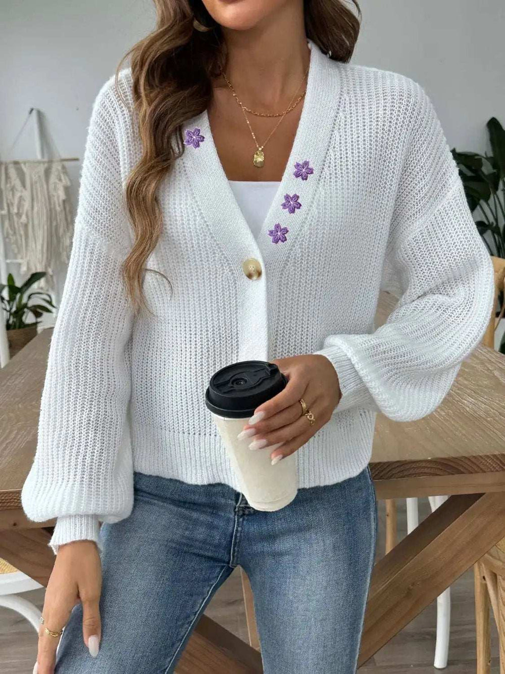 V-Neck Button Up Long Sleeve Cardigan - Trendsi - Flyclothing LLC