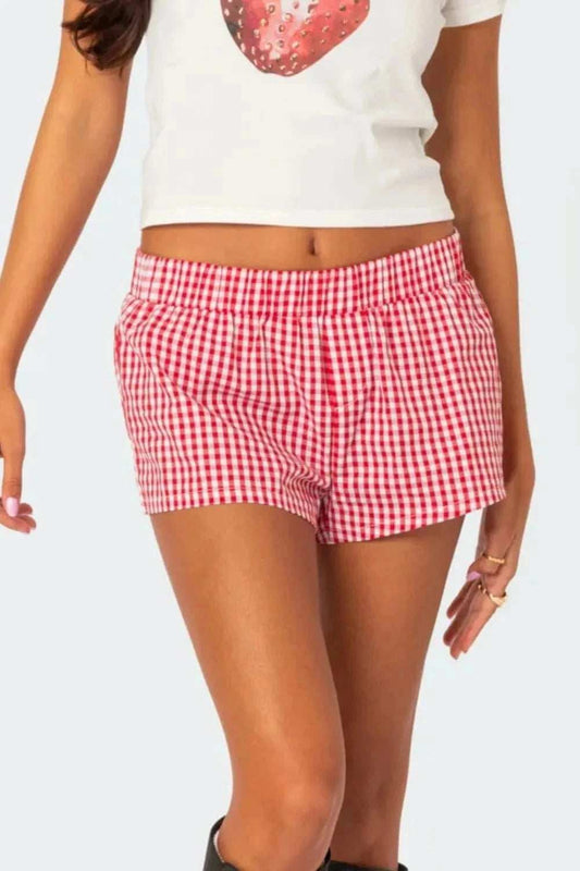 Plaid Elastic Waist Shorts - Trendsi - Flyclothing LLC