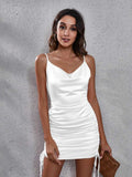 Side Drawstring Ruched Cowl Neck Mini Cami Dress - Trendsi - Flyclothing LLC