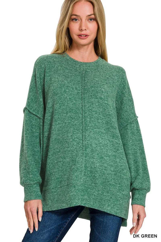 Zenana Brushed Melange Hacci Oversized Sweater - Trendsi - Flyclothing LLC