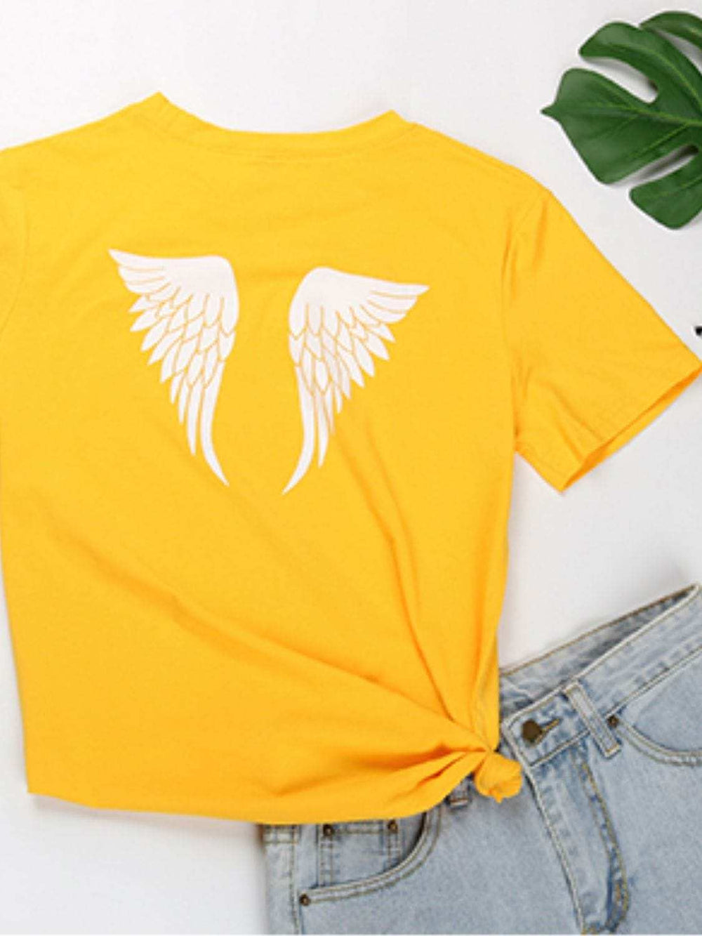 Perfee ANGEL Round Neck Short Sleeve T-Shirt - Trendsi - Flyclothing LLC