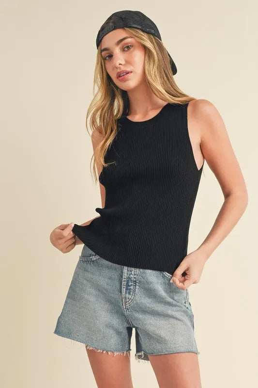 Aemi + Co Ribbed Round Neck Knit Tank - Trendsi - Flyclothing LLC