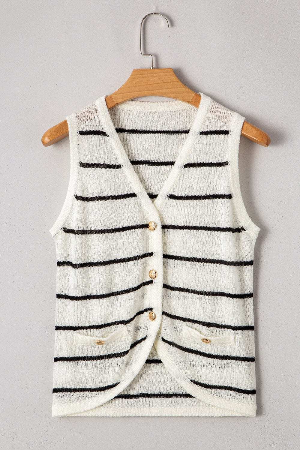 Stripe Button Down V-Neck Sweater Vest - Trendsi - Flyclothing LLC