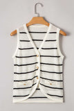 Stripe Button Down V-Neck Sweater Vest - Trendsi - Flyclothing LLC