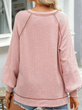 Exposed Seam Ribbed Knit V Neck Top - Trendsi - Flyclothing LLC