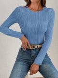 Textured Round Neck Long Sleeve Top - Trendsi - Flyclothing LLC