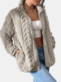 Fuzzy Zip Up Long Sleeve Jacket - Trendsi - Flyclothing LLC