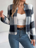 Plaid Open Front Long Sleeve Jacket - Trendsi - Flyclothing LLC
