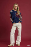 Umgee Flower Jacquard Striped Long Sleeve Sweater - Trendsi - Flyclothing LLC