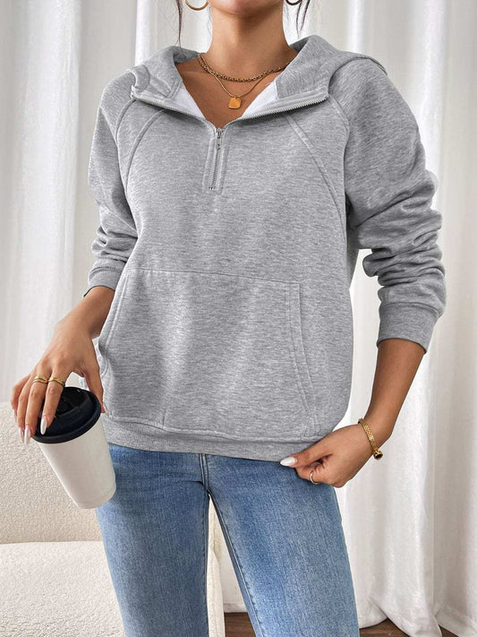 Perfee Half Zip Long Sleeve Hoodie - Trendsi - Flyclothing LLC