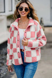 Checkered Snap Down Long Sleeve Teddy Jacket - Trendsi - Flyclothing LLC