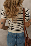 Striped Round Neck Puff Sleeve Knit Top - Trendsi - Flyclothing LLC