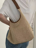 Woven Straw Handbag with Leather Strap - Trendsi - Flyclothing LLC