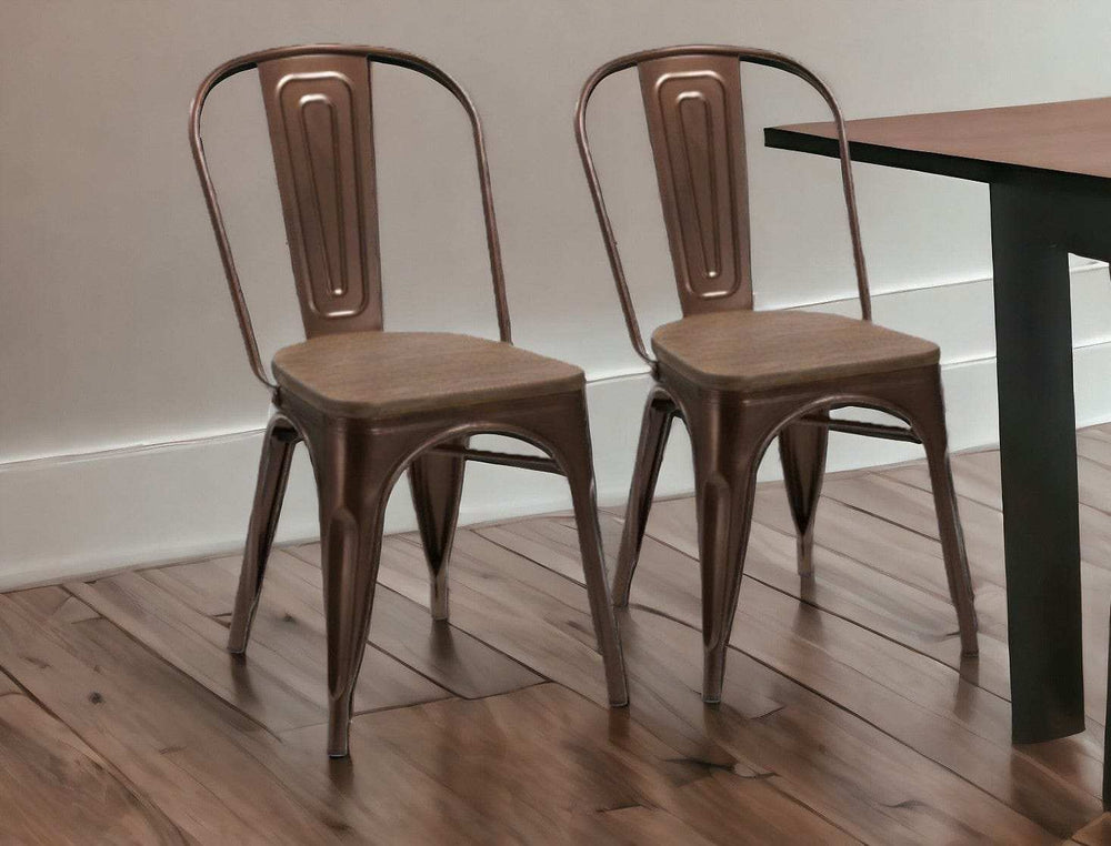 Set of Four Brown Metal and Wood Slat Back Dining Side Chairs - Homeroots - Flyclothing LLC