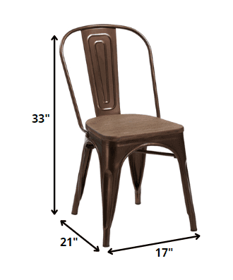 Set of Four Brown Metal and Wood Slat Back Dining Side Chairs - Homeroots - Flyclothing LLC