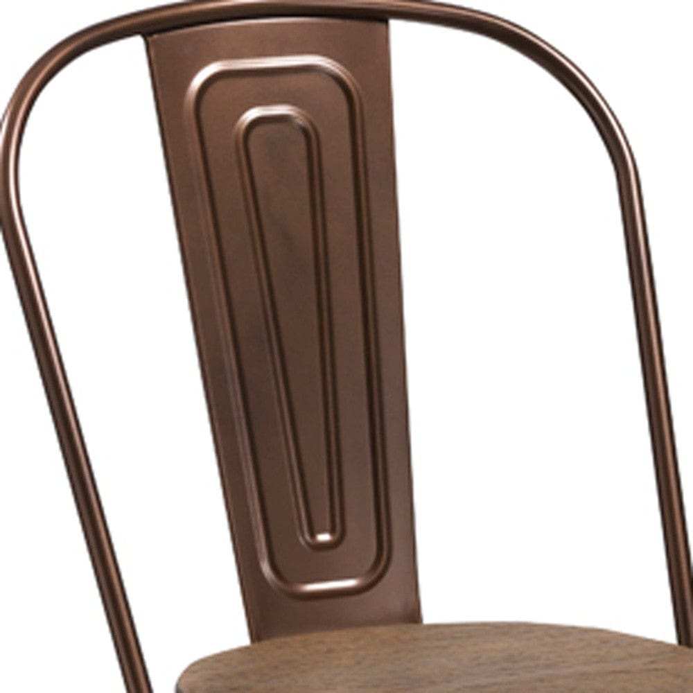 Set of Four Brown Metal and Wood Slat Back Dining Side Chairs - Homeroots - Flyclothing LLC