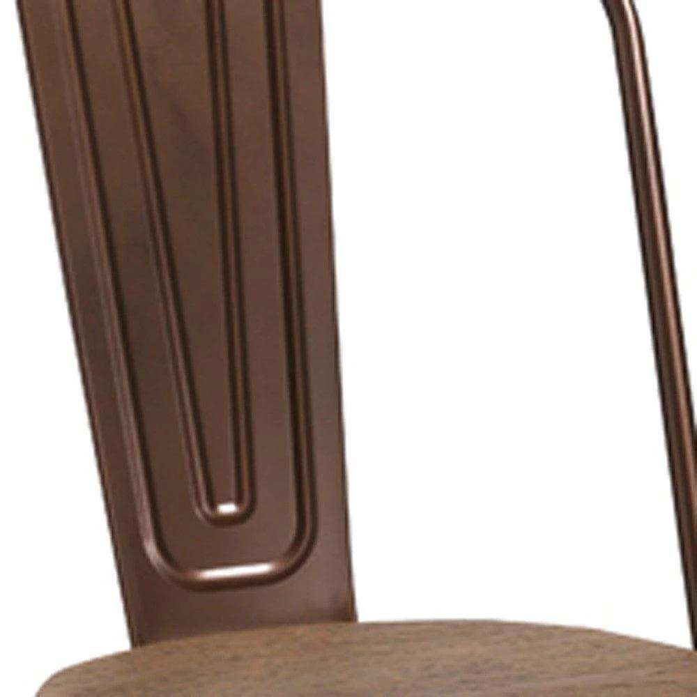 Set of Four Brown Metal and Wood Slat Back Dining Side Chairs - Homeroots - Flyclothing LLC