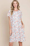 BOMBOM Printed Round Neck Short Sleeve Tee Dress - Trendsi - Flyclothing LLC