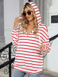 Drawstring Striped Long Sleeve Hoodie - Trendsi - Flyclothing LLC