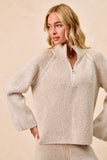 BiBi Two Tone Rib Texured Knit Collared Top with Zip Up - Trendsi - Flyclothing LLC
