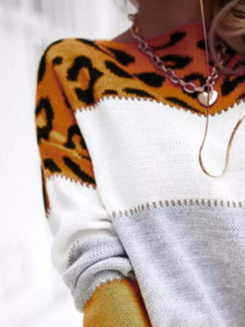 Full Size Leopard Color Block Long Sleeve Sweater Plus Size - Trendsi - Flyclothing LLC