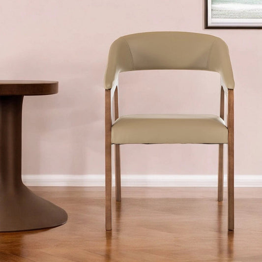 31" Taupe And Brown Faux Leather Curved Back Dining Arm Chair - Homeroots