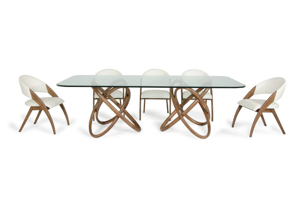 94" Clear And Natural Glass And Solid Wood Pedestal Base Dining Table - Homeroots - Flyclothing LLC