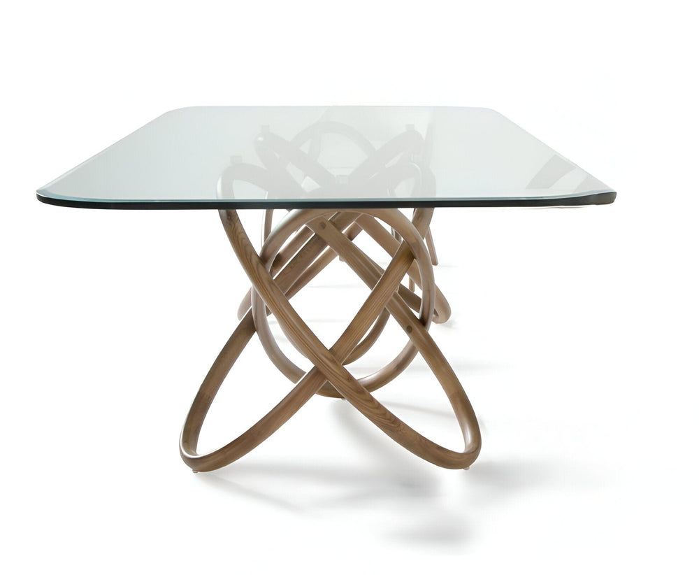 94" Clear And Natural Glass And Solid Wood Pedestal Base Dining Table - Homeroots - Flyclothing LLC