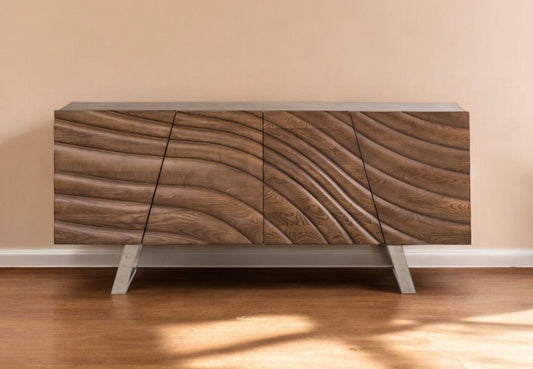 71" Natural Brown Solid Wood Sideboard - Homeroots