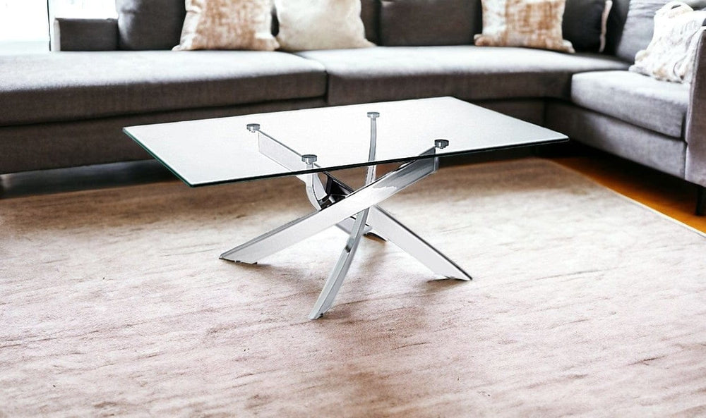 47" Clear And Silver Glass And Steel Coffee Table - Homeroots - Flyclothing LLC