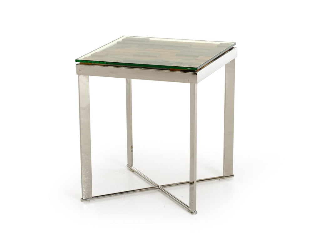 22" Silver And Brown Glass Square End Table - Homeroots
